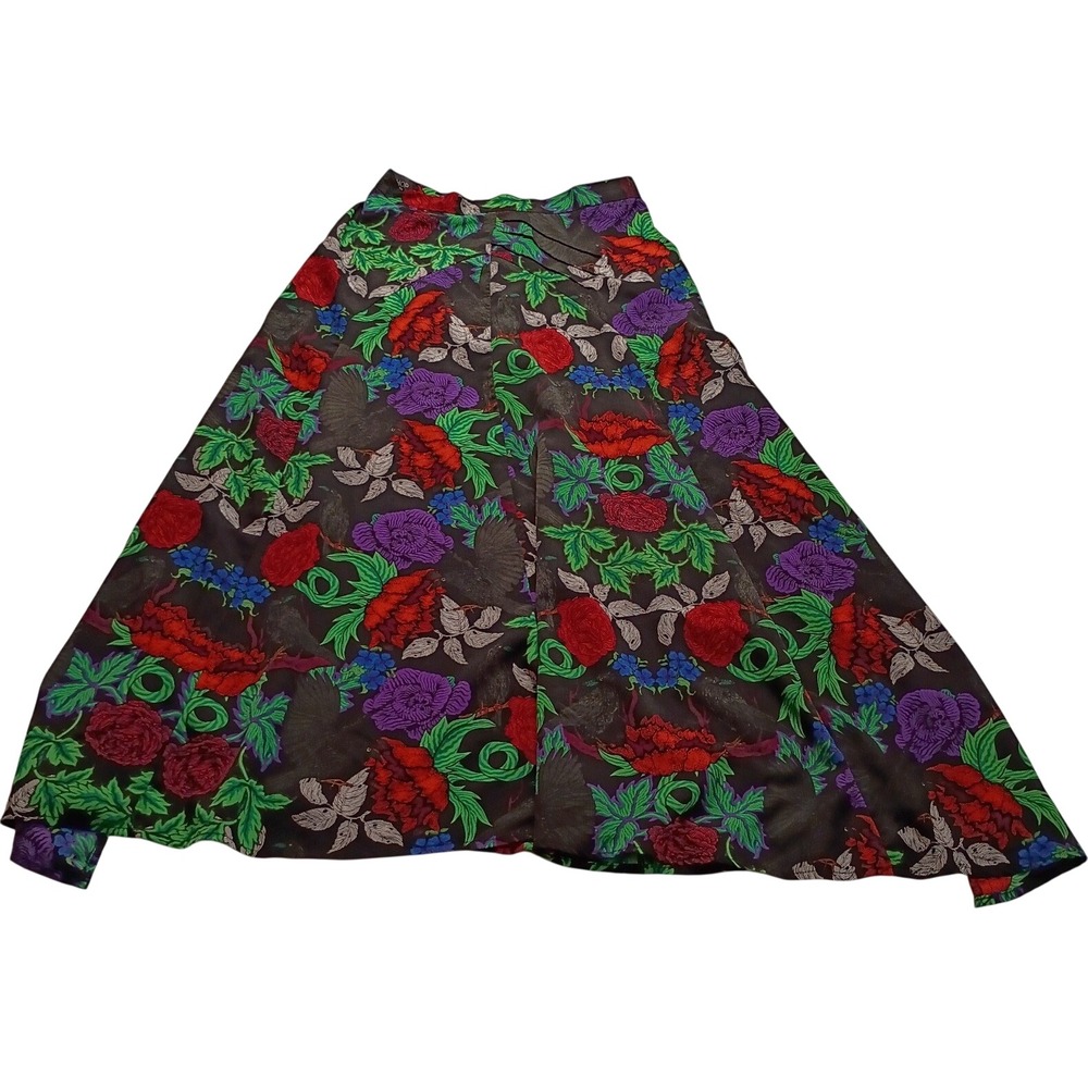 Topshop Floral Maxi Skirt Black Red Purple High Waisted Pleated Size US 4 NWOT